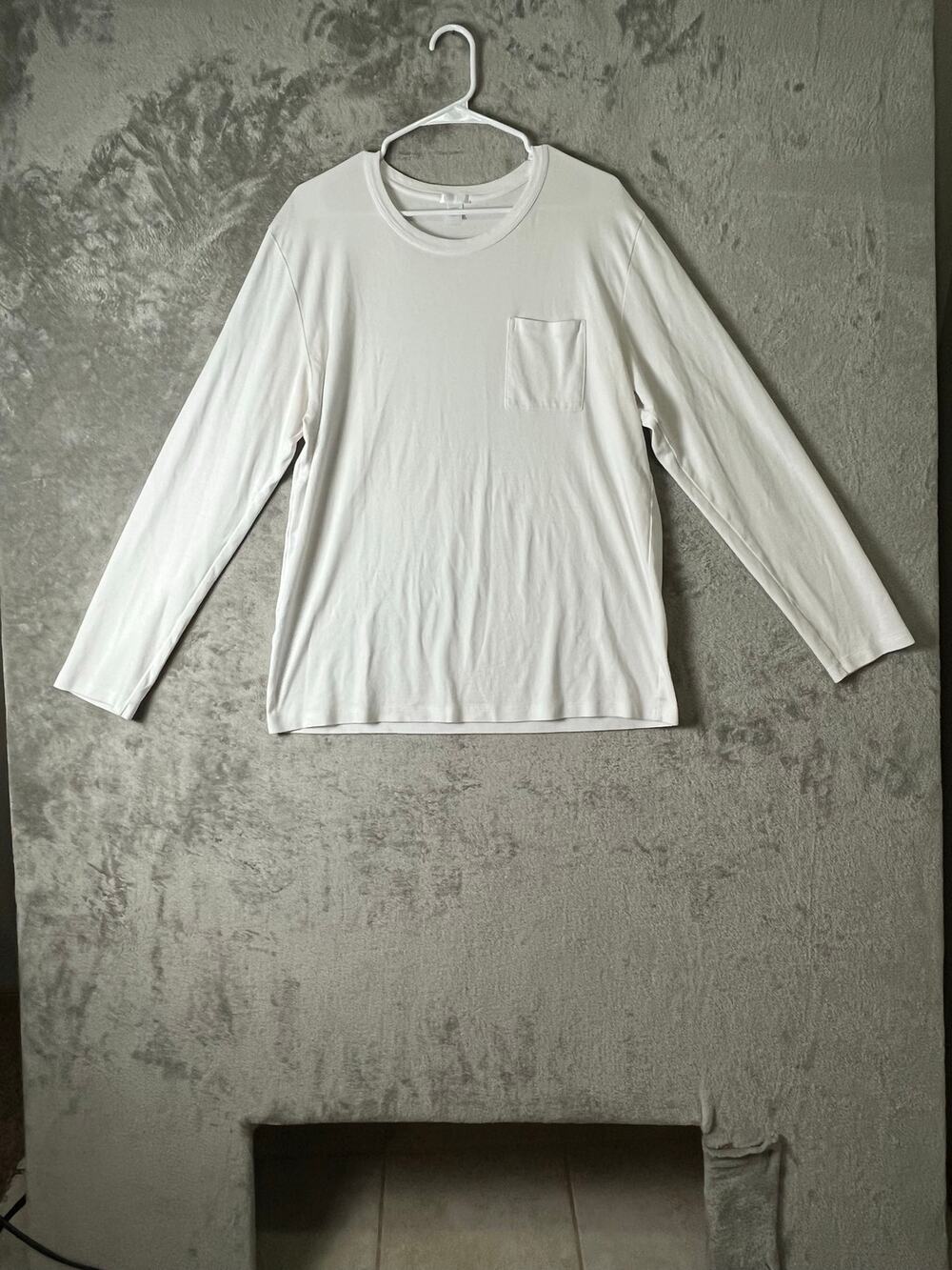 LAKE White Pima Cotton Long Sleeve Pocket Tee Shirt Size Large